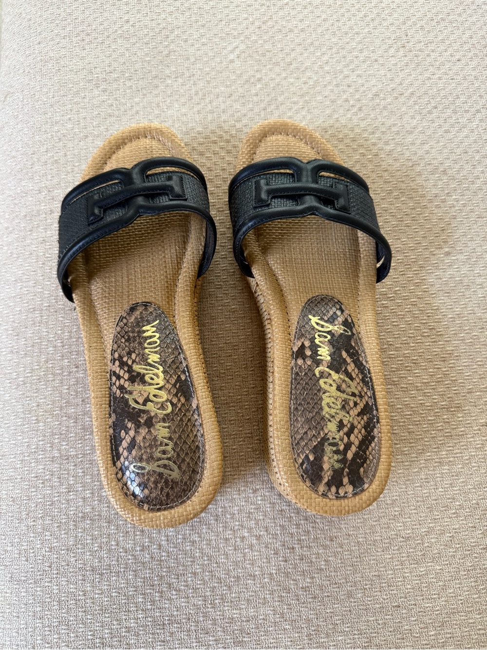 Sam Edelman Black wedge sandal with raffia sole